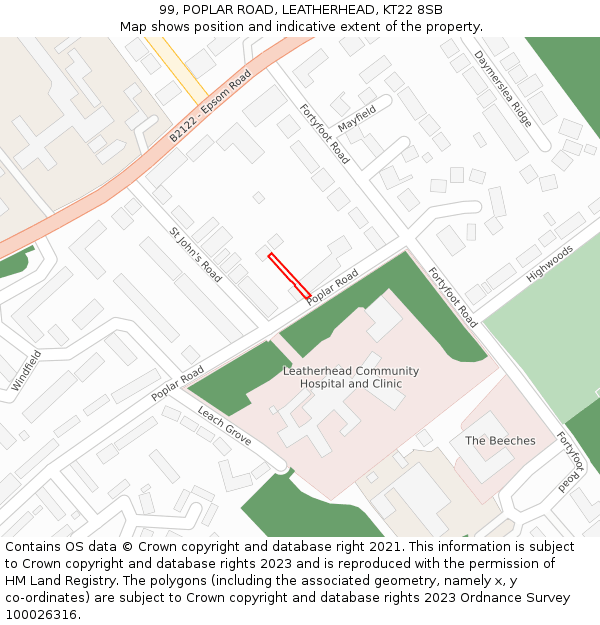 99, POPLAR ROAD, LEATHERHEAD, KT22 8SB: Location map and indicative extent of plot
