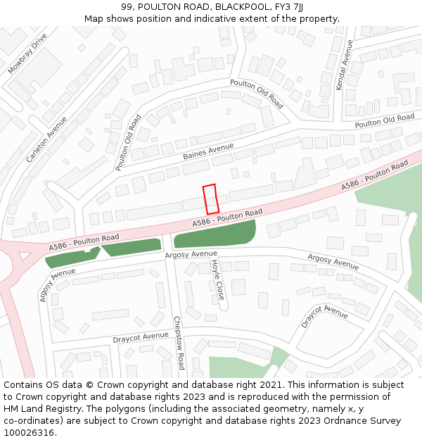 99, POULTON ROAD, BLACKPOOL, FY3 7JJ: Location map and indicative extent of plot