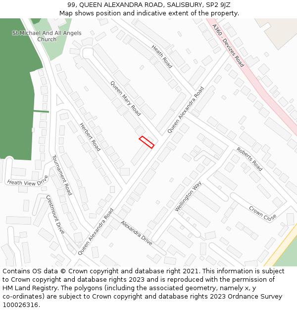 99, QUEEN ALEXANDRA ROAD, SALISBURY, SP2 9JZ: Location map and indicative extent of plot