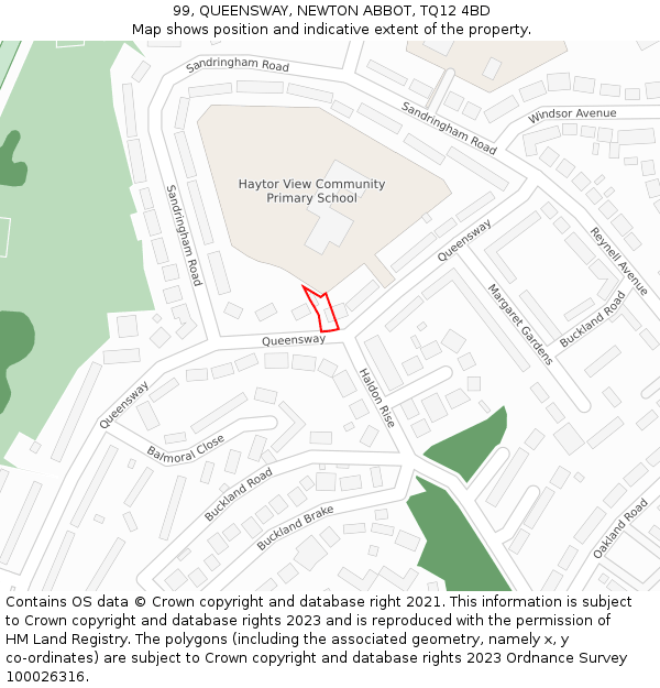 99, QUEENSWAY, NEWTON ABBOT, TQ12 4BD: Location map and indicative extent of plot