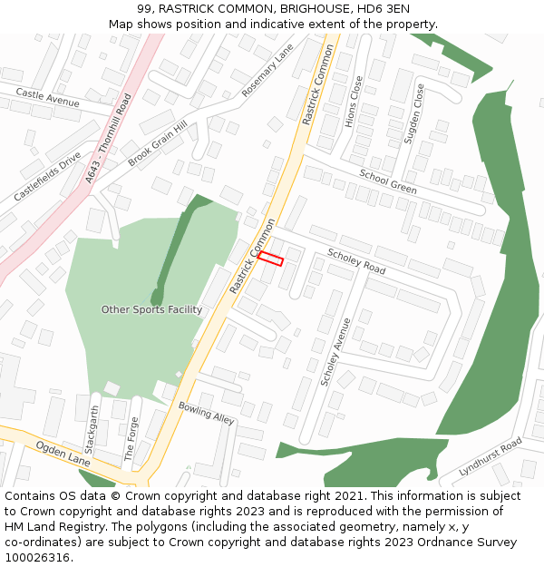 99, RASTRICK COMMON, BRIGHOUSE, HD6 3EN: Location map and indicative extent of plot