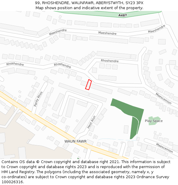 99, RHOSHENDRE, WAUNFAWR, ABERYSTWYTH, SY23 3PX: Location map and indicative extent of plot