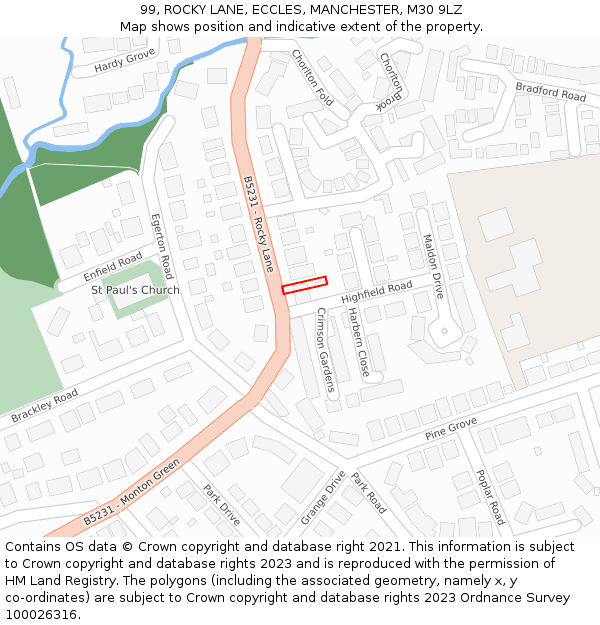 99, ROCKY LANE, ECCLES, MANCHESTER, M30 9LZ: Location map and indicative extent of plot