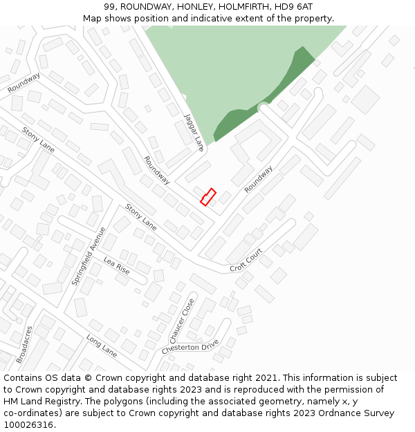 99, ROUNDWAY, HONLEY, HOLMFIRTH, HD9 6AT: Location map and indicative extent of plot