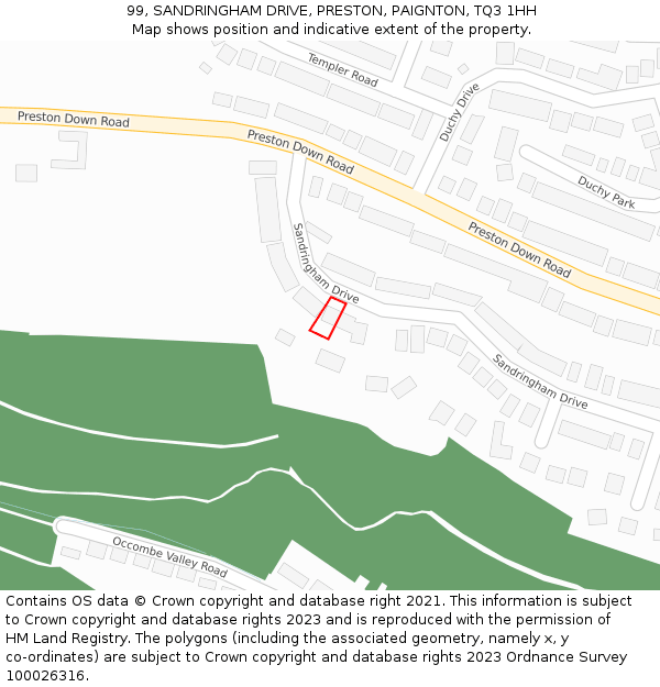 99, SANDRINGHAM DRIVE, PRESTON, PAIGNTON, TQ3 1HH: Location map and indicative extent of plot