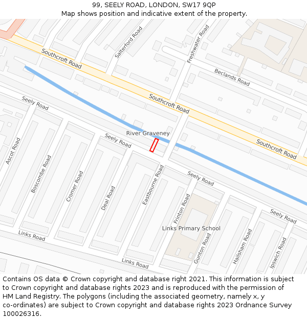 99, SEELY ROAD, LONDON, SW17 9QP: Location map and indicative extent of plot