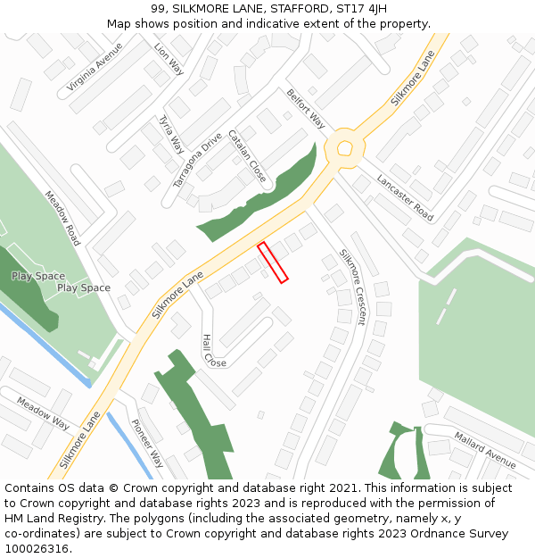 99, SILKMORE LANE, STAFFORD, ST17 4JH: Location map and indicative extent of plot