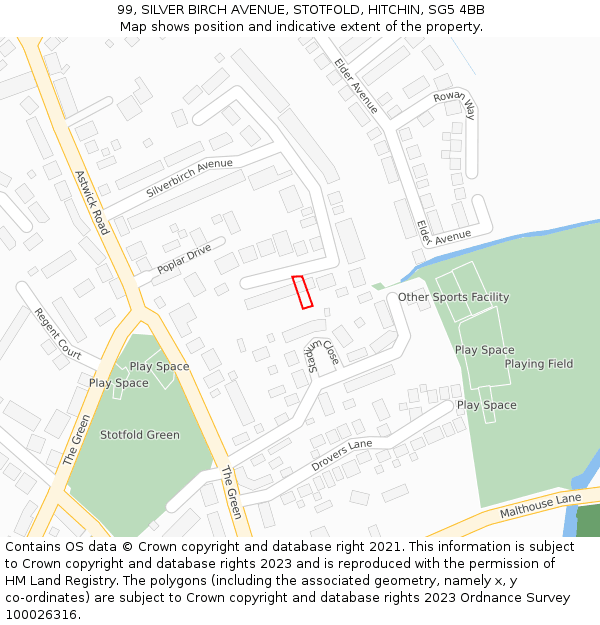 99, SILVER BIRCH AVENUE, STOTFOLD, HITCHIN, SG5 4BB: Location map and indicative extent of plot