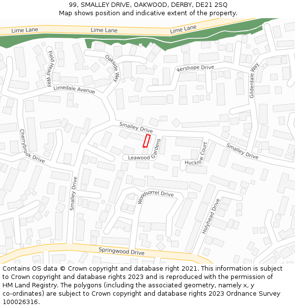 99, SMALLEY DRIVE, OAKWOOD, DERBY, DE21 2SQ: Location map and indicative extent of plot