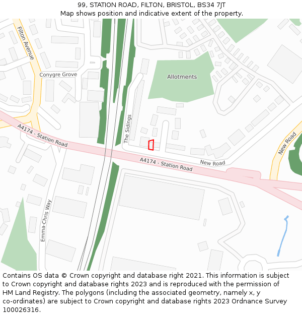 99, STATION ROAD, FILTON, BRISTOL, BS34 7JT: Location map and indicative extent of plot