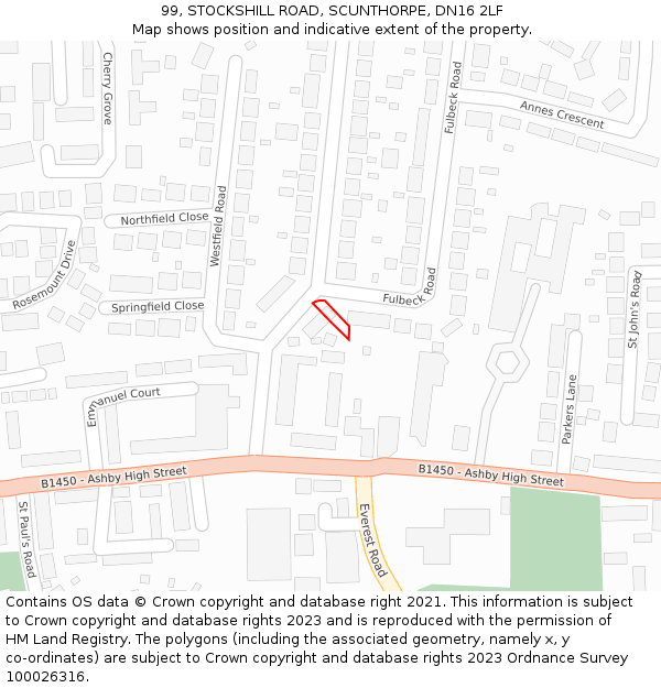 99, STOCKSHILL ROAD, SCUNTHORPE, DN16 2LF: Location map and indicative extent of plot