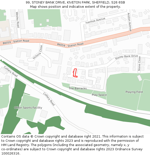 99, STONEY BANK DRIVE, KIVETON PARK, SHEFFIELD, S26 6SB: Location map and indicative extent of plot
