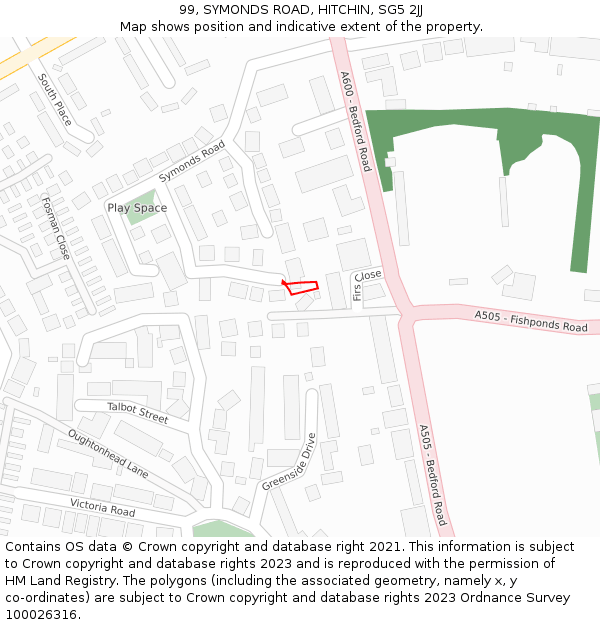 99, SYMONDS ROAD, HITCHIN, SG5 2JJ: Location map and indicative extent of plot