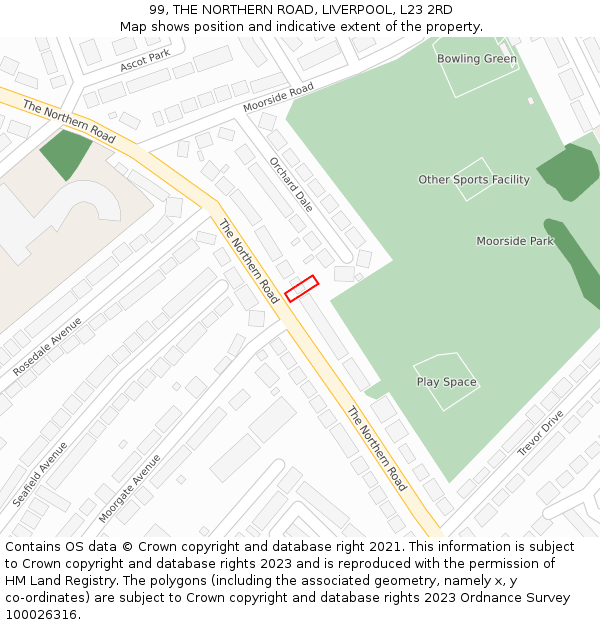 99, THE NORTHERN ROAD, LIVERPOOL, L23 2RD: Location map and indicative extent of plot