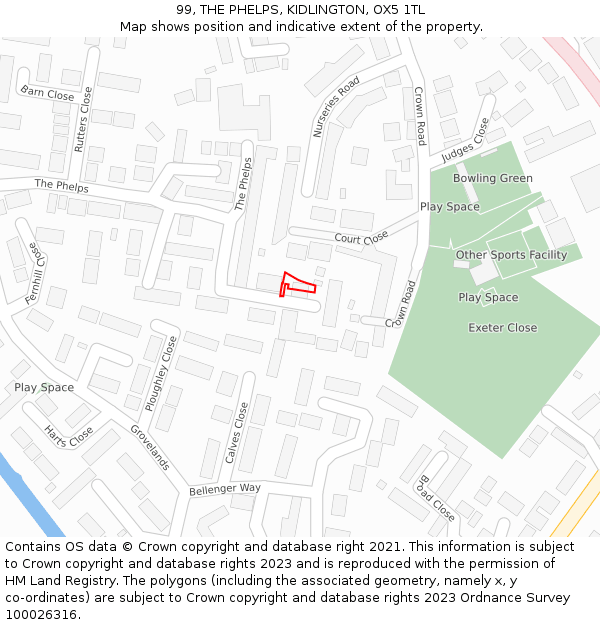 99, THE PHELPS, KIDLINGTON, OX5 1TL: Location map and indicative extent of plot