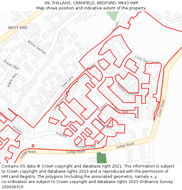 99, THILLANS, CRANFIELD, BEDFORD, MK43 0WP: Location map and indicative extent of plot