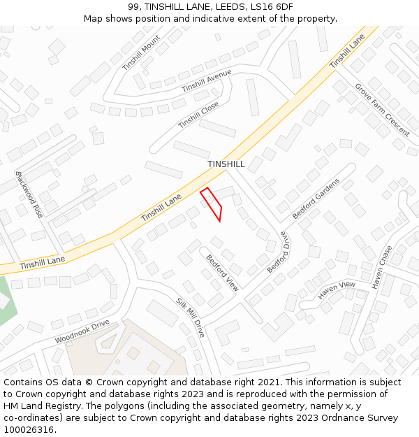 99, TINSHILL LANE, LEEDS, LS16 6DF: Location map and indicative extent of plot