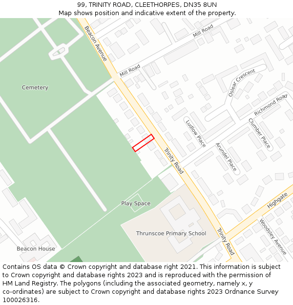 99, TRINITY ROAD, CLEETHORPES, DN35 8UN: Location map and indicative extent of plot