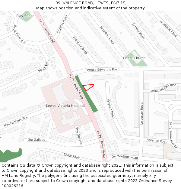 99, VALENCE ROAD, LEWES, BN7 1SJ: Location map and indicative extent of plot