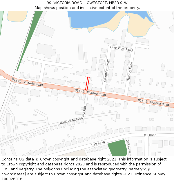 99, VICTORIA ROAD, LOWESTOFT, NR33 9LW: Location map and indicative extent of plot