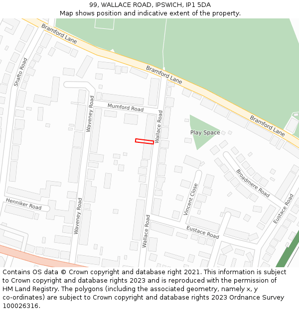 99, WALLACE ROAD, IPSWICH, IP1 5DA: Location map and indicative extent of plot