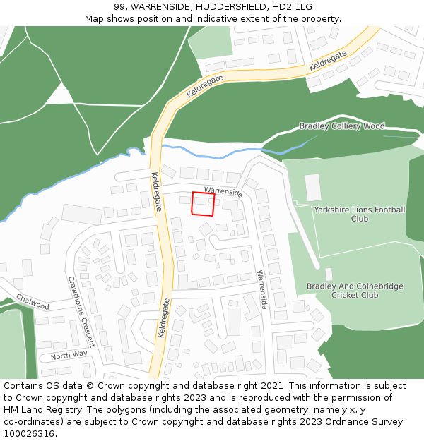 99, WARRENSIDE, HUDDERSFIELD, HD2 1LG: Location map and indicative extent of plot