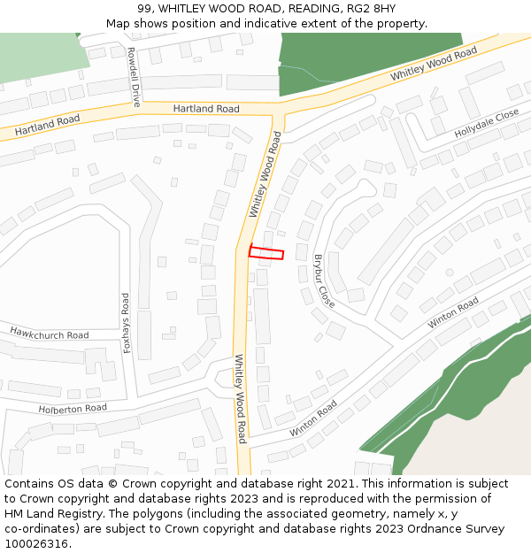 99, WHITLEY WOOD ROAD, READING, RG2 8HY: Location map and indicative extent of plot