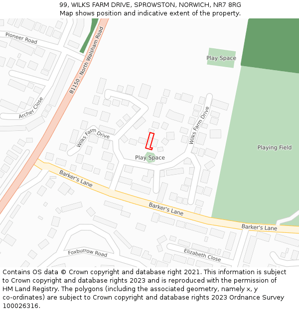 99, WILKS FARM DRIVE, SPROWSTON, NORWICH, NR7 8RG: Location map and indicative extent of plot
