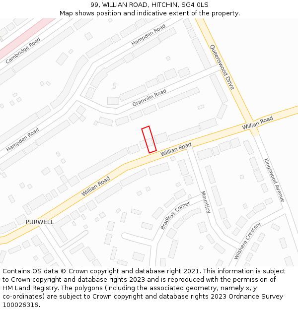 99, WILLIAN ROAD, HITCHIN, SG4 0LS: Location map and indicative extent of plot