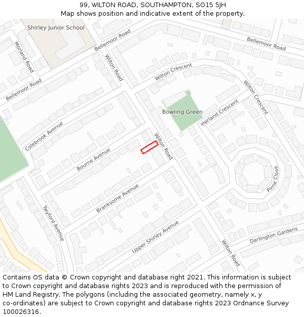 99, WILTON ROAD, SOUTHAMPTON, SO15 5JH: Location map and indicative extent of plot