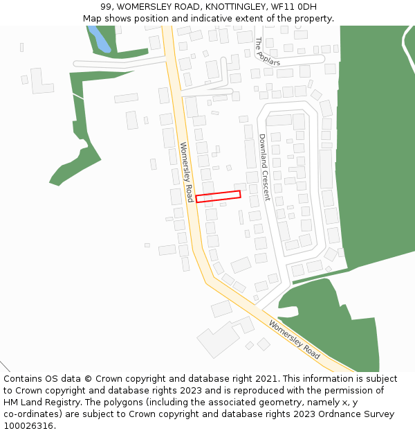 99, WOMERSLEY ROAD, KNOTTINGLEY, WF11 0DH: Location map and indicative extent of plot