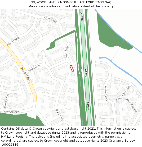99, WOOD LANE, KINGSNORTH, ASHFORD, TN23 3AQ: Location map and indicative extent of plot