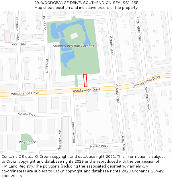 99, WOODGRANGE DRIVE, SOUTHEND-ON-SEA, SS1 2SE: Location map and indicative extent of plot