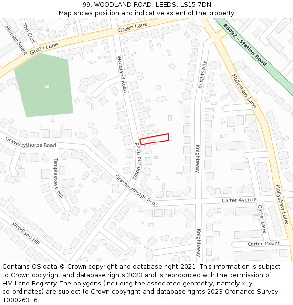 99, WOODLAND ROAD, LEEDS, LS15 7DN: Location map and indicative extent of plot
