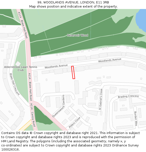 99, WOODLANDS AVENUE, LONDON, E11 3RB: Location map and indicative extent of plot