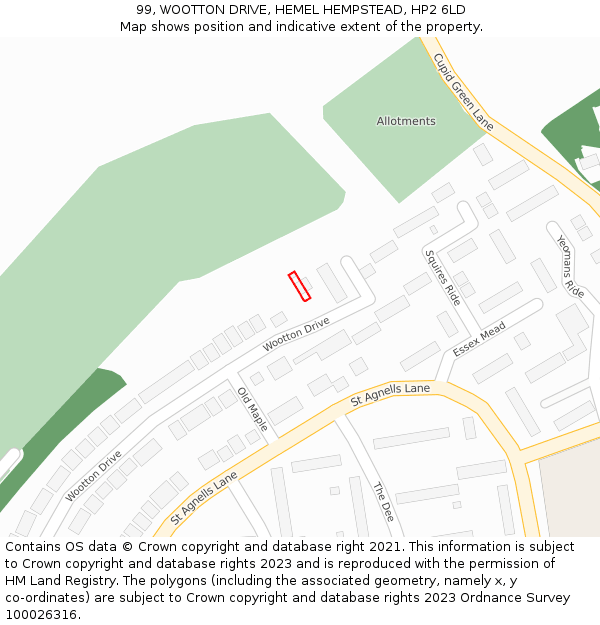 99, WOOTTON DRIVE, HEMEL HEMPSTEAD, HP2 6LD: Location map and indicative extent of plot