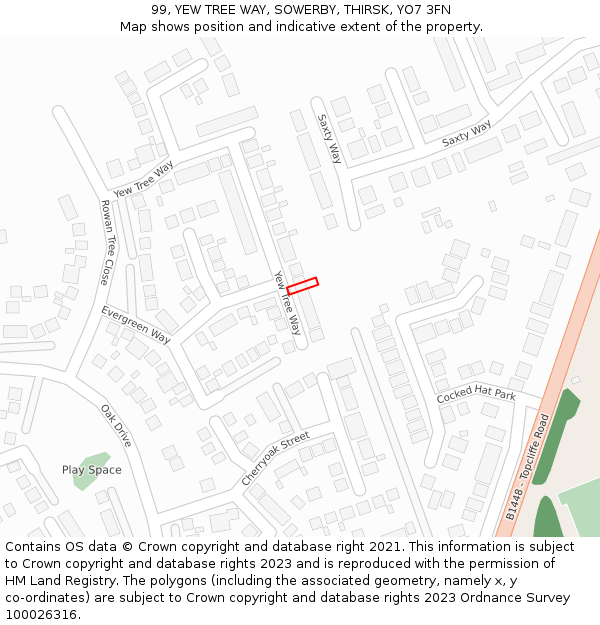 99, YEW TREE WAY, SOWERBY, THIRSK, YO7 3FN: Location map and indicative extent of plot