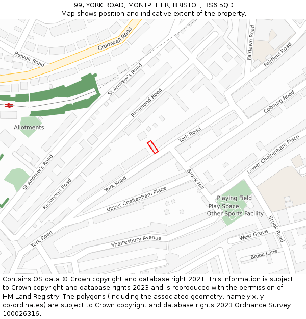 99, YORK ROAD, MONTPELIER, BRISTOL, BS6 5QD: Location map and indicative extent of plot