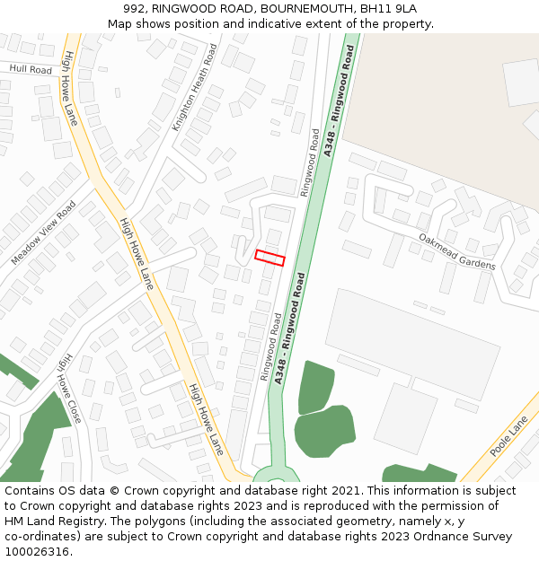 992, RINGWOOD ROAD, BOURNEMOUTH, BH11 9LA: Location map and indicative extent of plot