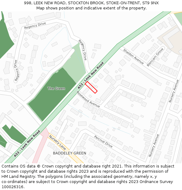 998, LEEK NEW ROAD, STOCKTON BROOK, STOKE-ON-TRENT, ST9 9NX: Location map and indicative extent of plot