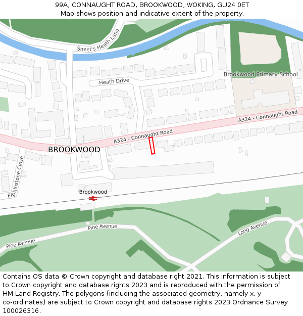 99A, CONNAUGHT ROAD, BROOKWOOD, WOKING, GU24 0ET: Location map and indicative extent of plot