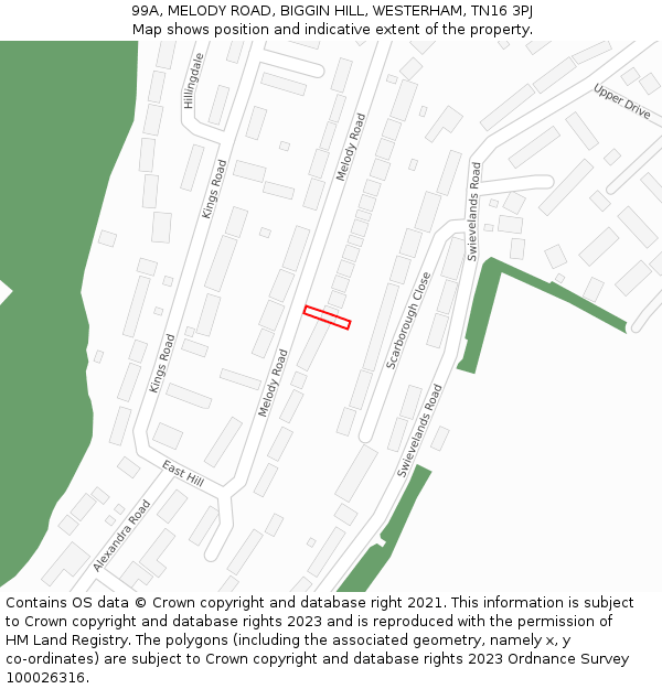 99A, MELODY ROAD, BIGGIN HILL, WESTERHAM, TN16 3PJ: Location map and indicative extent of plot