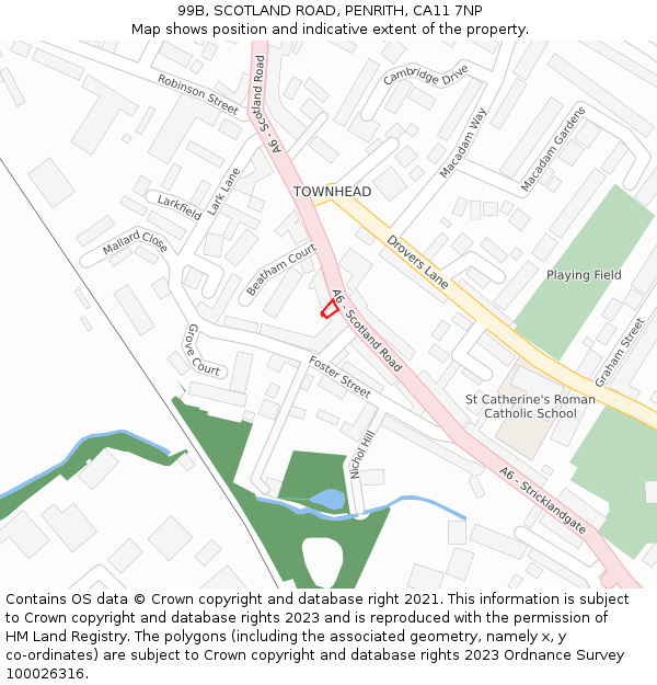 99B, SCOTLAND ROAD, PENRITH, CA11 7NP: Location map and indicative extent of plot