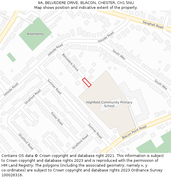 9A, BELVEDERE DRIVE, BLACON, CHESTER, CH1 5NU: Location map and indicative extent of plot