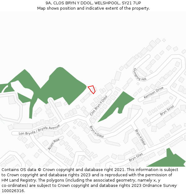 9A, CLOS BRYN Y DDOL, WELSHPOOL, SY21 7UP: Location map and indicative extent of plot