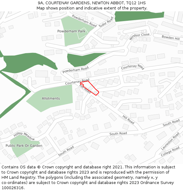 9A, COURTENAY GARDENS, NEWTON ABBOT, TQ12 1HS: Location map and indicative extent of plot