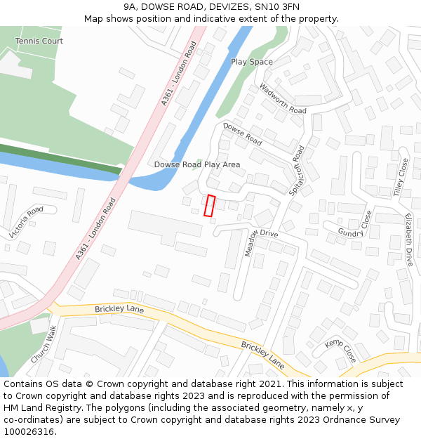 9A, DOWSE ROAD, DEVIZES, SN10 3FN: Location map and indicative extent of plot