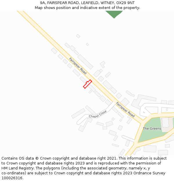 9A, FAIRSPEAR ROAD, LEAFIELD, WITNEY, OX29 9NT: Location map and indicative extent of plot