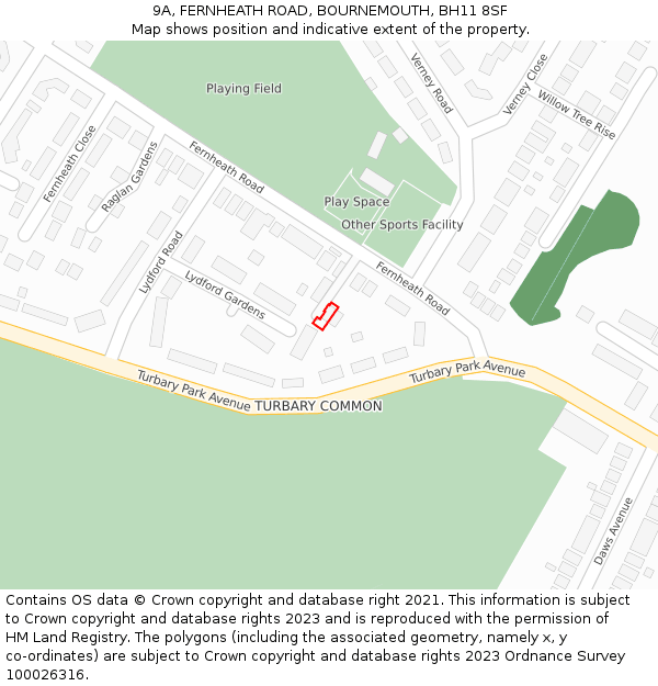 9A, FERNHEATH ROAD, BOURNEMOUTH, BH11 8SF: Location map and indicative extent of plot