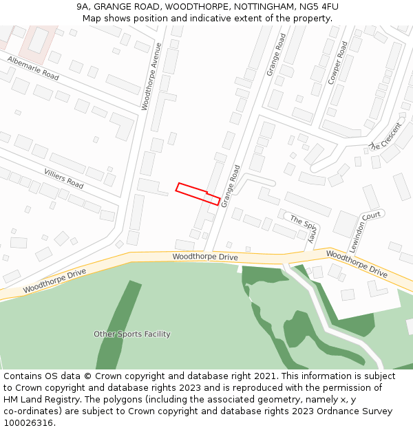 9A, GRANGE ROAD, WOODTHORPE, NOTTINGHAM, NG5 4FU: Location map and indicative extent of plot